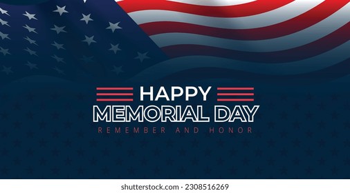 Horizontal Banner Design template for Memorial Day with flag Gradation and Background