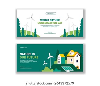 Design de banner horizontal para o Dia Mundial da Conservação da Natureza na Ilustração de Estilo Plano