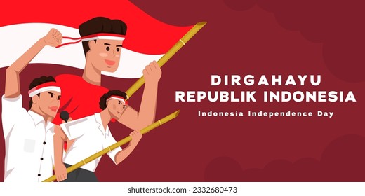 horizontal banner dirgahayu republik indonesia with freedom fighter