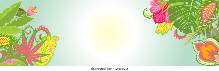 Horizontal banner with exotic flowers