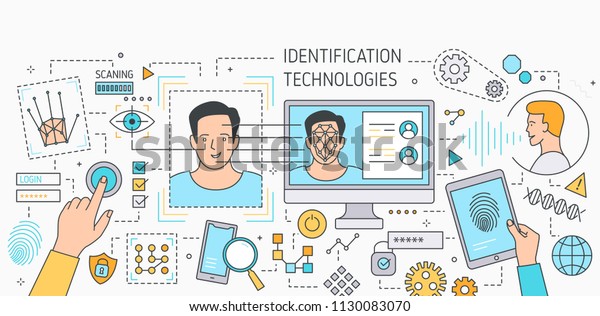 Horizontal Banner Facial Recognition Technology Tools Stock Vector ...