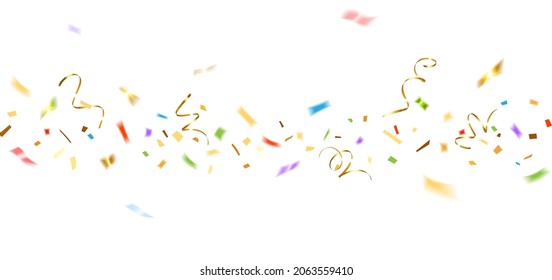 horizontal banner with falling confetti on white background