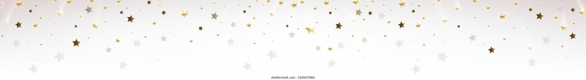 horizontal banner with falling golden stars on a light background