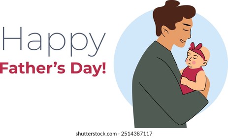 horizontal banner with father and baby in arms. happy father's day