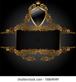 horizontal banner and a frame with gold ornaments and a shield