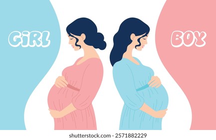 Horizontal banner for gender reveal party. Pregnant. Happy Mothers Day. Vector illustration