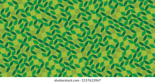 Horizontal banner with geometric pattern in grid. Trendy greenery Bauhaus pattern background. Vector illustration EPS 10