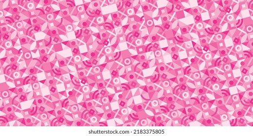 Horizontal banner with geometric pattern in grid. Trendy pinkish Bauhaus pattern background. Vector illustration EPS 10