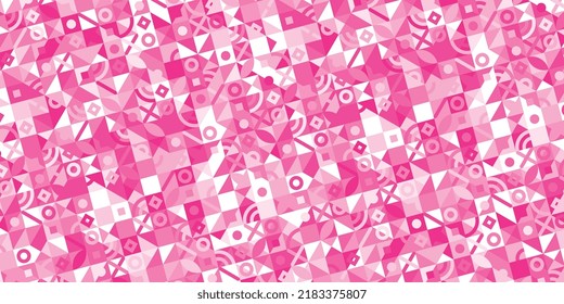 Horizontal banner with geometric pattern in grid. Trendy pinkish Bauhaus pattern background. Vector illustration EPS 10