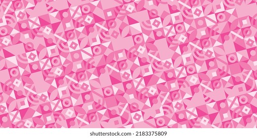 Horizontal banner with geometric pattern in grid. Trendy pinkish Bauhaus pattern background. Vector illustration EPS 10