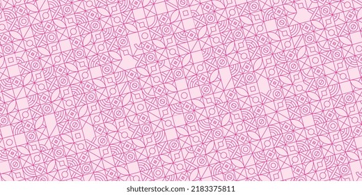 Horizontal banner with geometric pattern in grid. Trendy pinkish Bauhaus pattern background. Vector illustration EPS 10