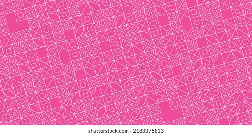 Horizontal banner with geometric pattern in grid. Trendy pinkish Bauhaus pattern background. Vector illustration EPS 10