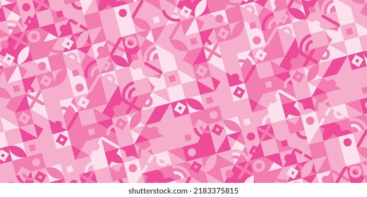 Horizontal banner with geometric pattern in grid. Trendy pinkish Bauhaus pattern background. Vector illustration EPS 10