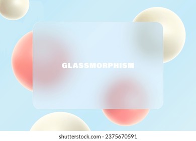 Banner horizontal con efecto superpuesto de vidrio con bolas 3D en estilo morfismo de vidrio