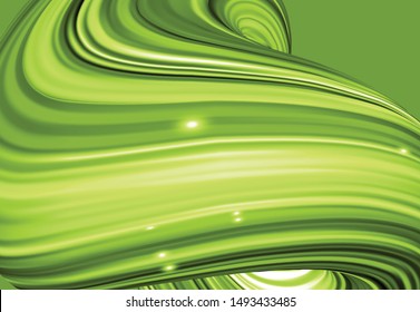 Banner horizontal con forma retorcida abstracta verde en movimiento. Ilustración de arte digital de flujo de imagen 3D - Vector