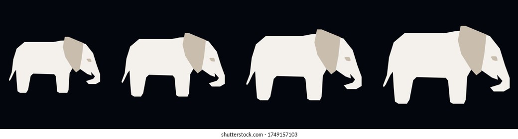 Horizontal banner with hand drawn silhouette elephants. Flat vector illustration. Black and grey