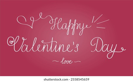 Horizontal banner with handwritten lettering. Happy Valentine's Day. Vector illustration in retro style for flyer,voucher.