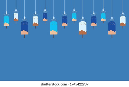 horizontal banner with ice cream vector in blue colors