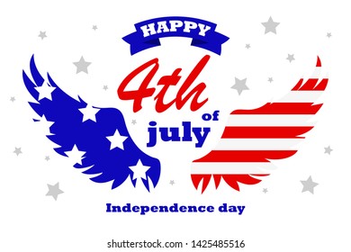 Horizontal banner for Independence Day of America. 4th of July. Wings in the colors of the American flag. Symbol. Freedom. Vector illustration.