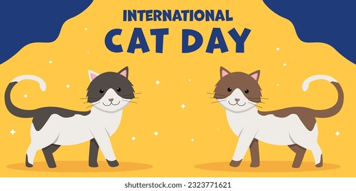 horizontal banner for international cat day with two cats