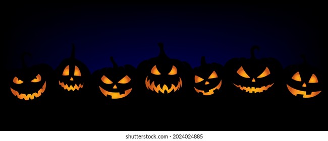 Banner horizontal con Jack o lantern. Fondo de Halloween.