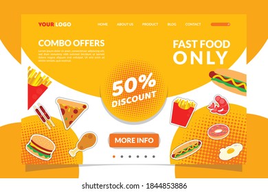 Horizontal banner or landing page template for fast food restaurant Vector