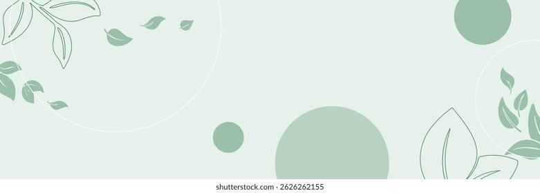 Banner horizontal com folhas no fundo verde