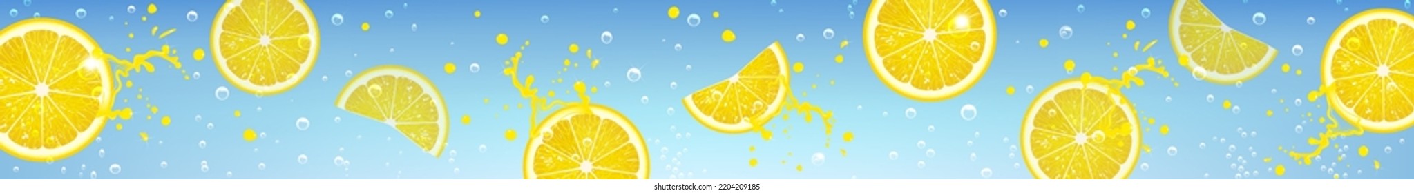 horizontal banner with lemonade made of juicy lemons and sparkling water