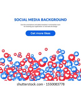 Horizontal banner with like and thumb up icons background. Bunch of like and appreciate, thumb up stream social media network.  