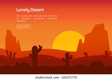 Horizontal banner with lonely desert isolated vector illustration