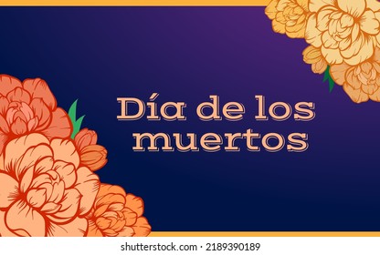 Horizontal banner with marigold floral decoration. Mexican national holiday Day of the dead (Dia de los muertos). Vector hand drawn illustration.