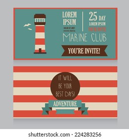 horizontal banner for marine club/male vacation/retro beach party, vector illustration
