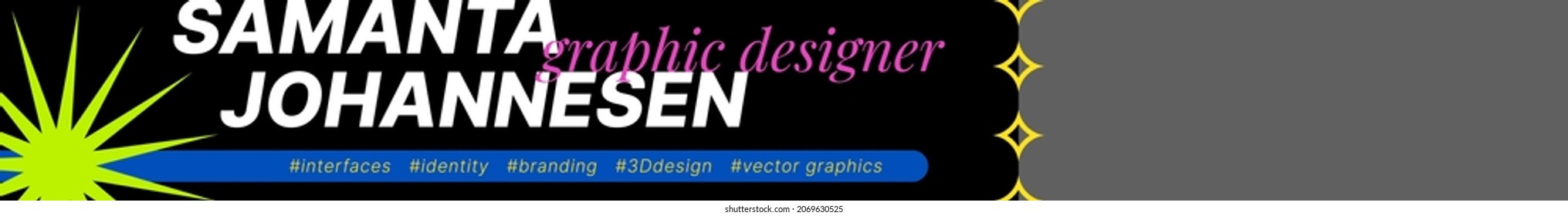 Horizontal Banner with Nickname for Social Media. Header for Graphic Designer. Put Your Content under Background. Vector illustration