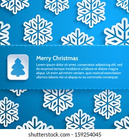 Horizontal banner on a blue background with snowflakes. Design elements for holiday cards. Cover for the book. Christmas vector illustration.