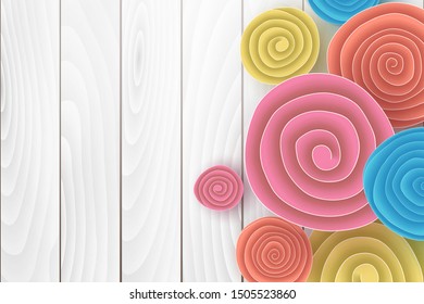 Horizontal banner on old white wood background design.Creative design Origami paper cut and craft style with flowers roll circle,Frame for advertising magazines and websites.Vector illustration.EPS10