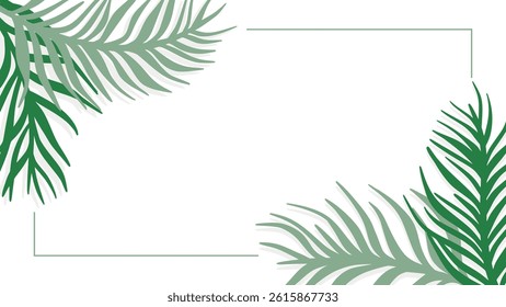 Horizontal banner with palm branches and copy space. Summer nature template in Hawaii style. Template for layout, booklet, advertising. Vector graphics