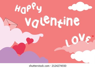 Banner horizontal con nubes cortadas de papel y corazones voladores en cielo azul, arte artesanal de papel. Lugar para texto. Feliz concepto de venta del día de San Valentín, plantilla de cupón con marco cuadrado.
