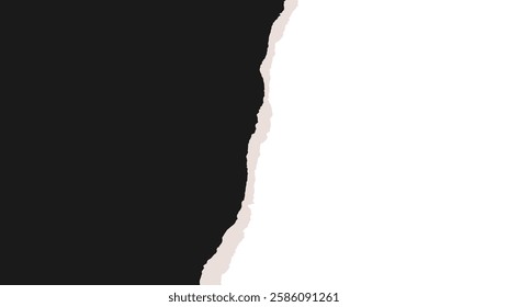 Horizontal banner with part of black paper torn isolated on transparent background. Empty realistic page with uneven white edges. Template for text box, layout, collage. Vector EPS10 1920, 1080