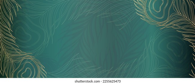 Horizontal banner with peacock feathers. Luxury and beautiful decoration design for text background. Modern transparency wallpaper. Vector illustration.