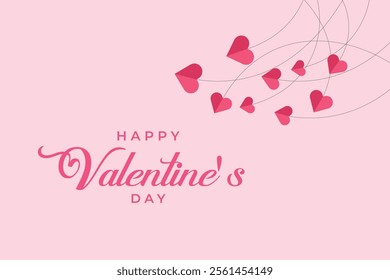 Horizontal banner with pink sky and paper-cut clouds. A place for text. Happy Valentine's Day banner