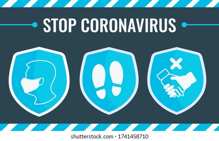 Horizontal banner for printing and the Internet. Instruction icon Keep your distance, wear a mask, and don't say Hello without gloves. For your and our safety, so as not to get infected with a new