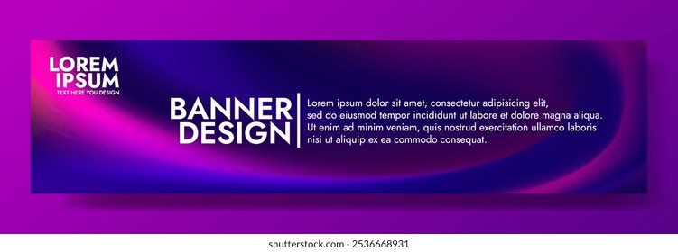 A horizontal banner with a purple and blue gradient background, featuring the text Banner Design