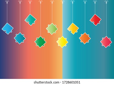 banner horizontal con piezas de rompecabezas vector en múltiples colores y fondo colorido