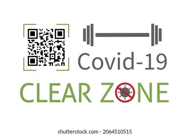 Horizontal banner with qr-code and clear zone message. Vector illustration with a health-safe fitness club concept. Public location safe for health. Public covid-free places for vaccinated customers