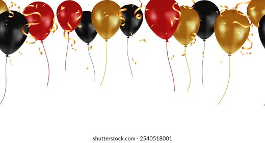 Balões realistas de banner horizontal para oferta de desconto Black Friday venda design moderno.