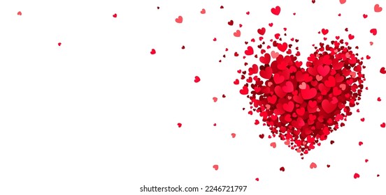 horizontal banner with red hearts in the shape of a heart on a white background