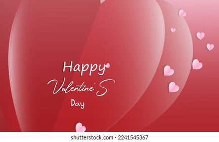 Horizontal banner red and paper cut heart shape. Place for text. Happy Valentine's day sale header or voucher template with hearts. Rose cloudscape border frame pastel colors.