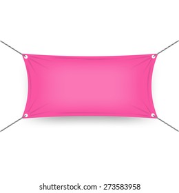 Horizontal banner with ropes attached to each corner place for your text. vector illustration