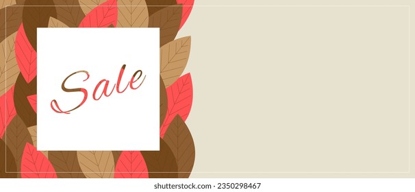Horizontal banner for sale autumn with leaves. Sale promotional material vector illustration. Sale flyer design with empty insert space.