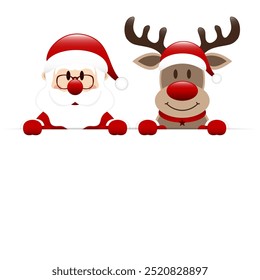 Horizontal Banner Santa Claus And Reindeer Dark Red